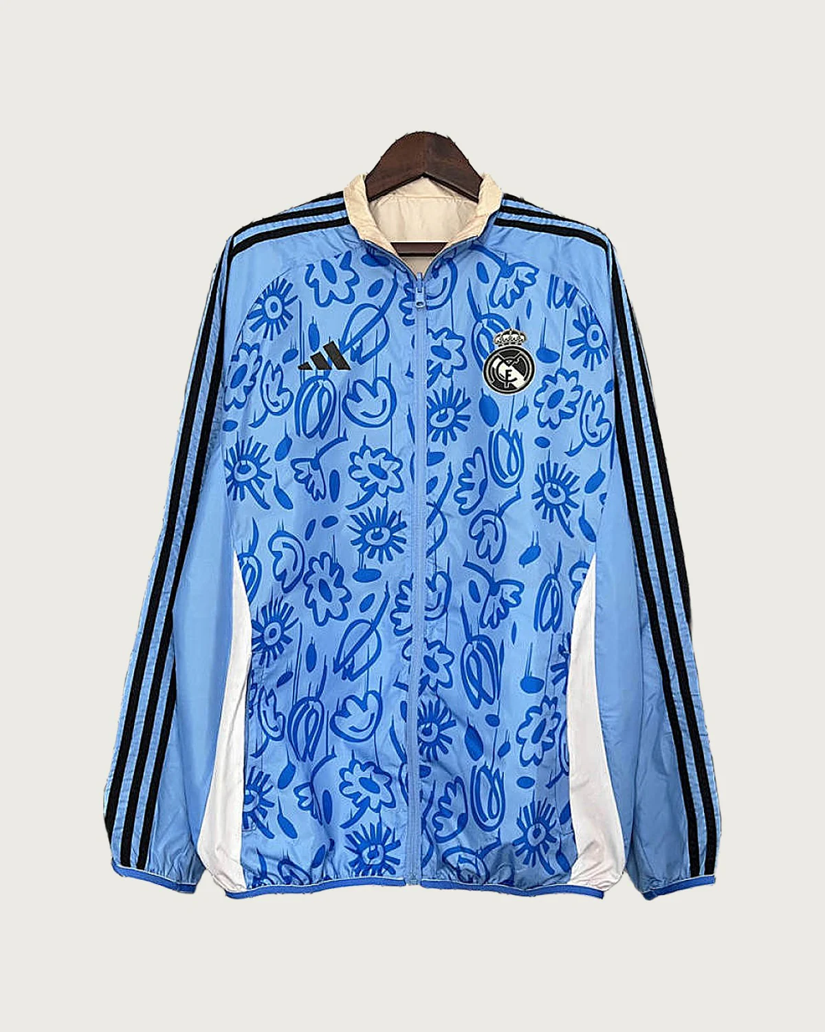 Real Madrid 2024/25 Real Madrid Trench Coat Reversible – Blue Pattern football jersey