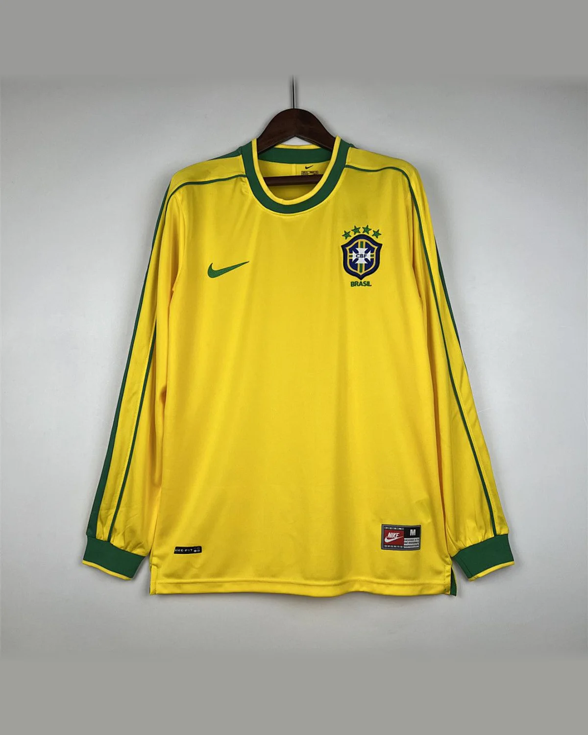Brazil Retro 1998 Long Sleeve Brazil Home football jersey